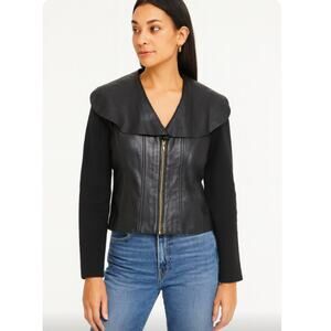 Soft Surroundings SZ XS Black Wool Blend Sweater with Leather Front